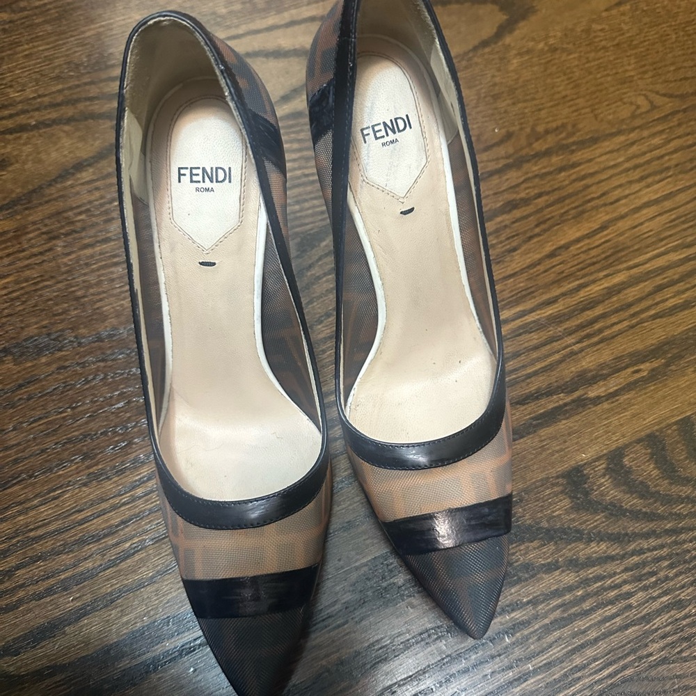 Fendi Brown and Brown Mesh Heels